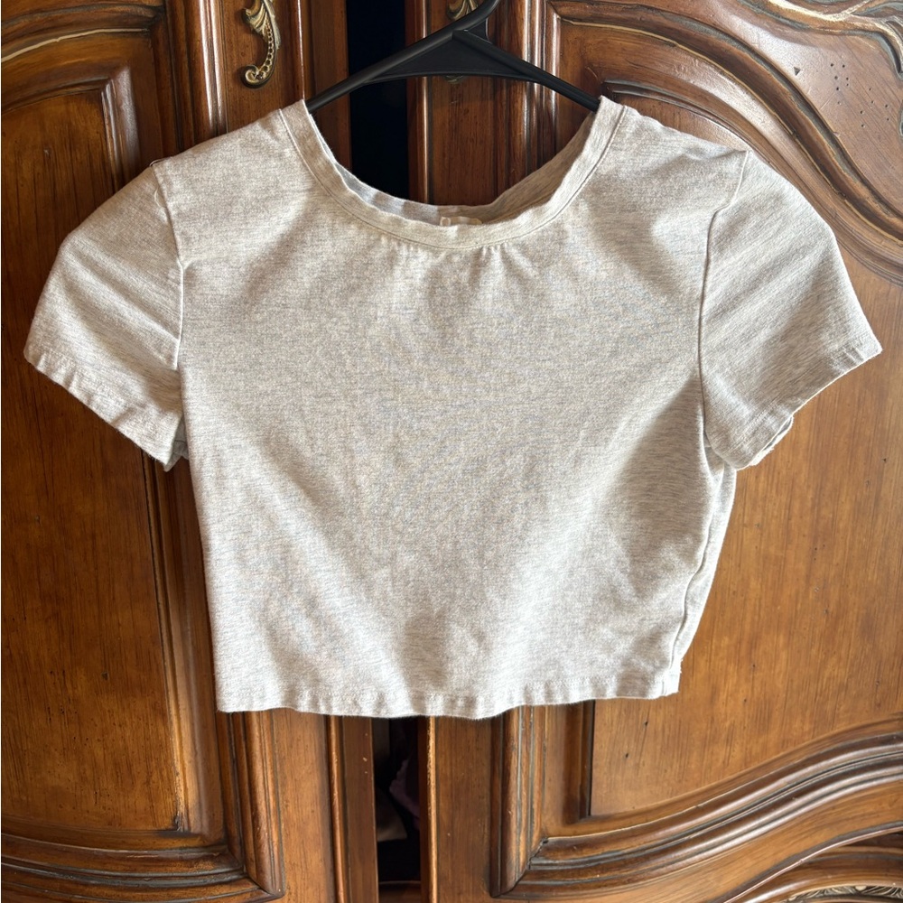 J.o & Co Heather Grey Short Sleeve Cotton Crop Top